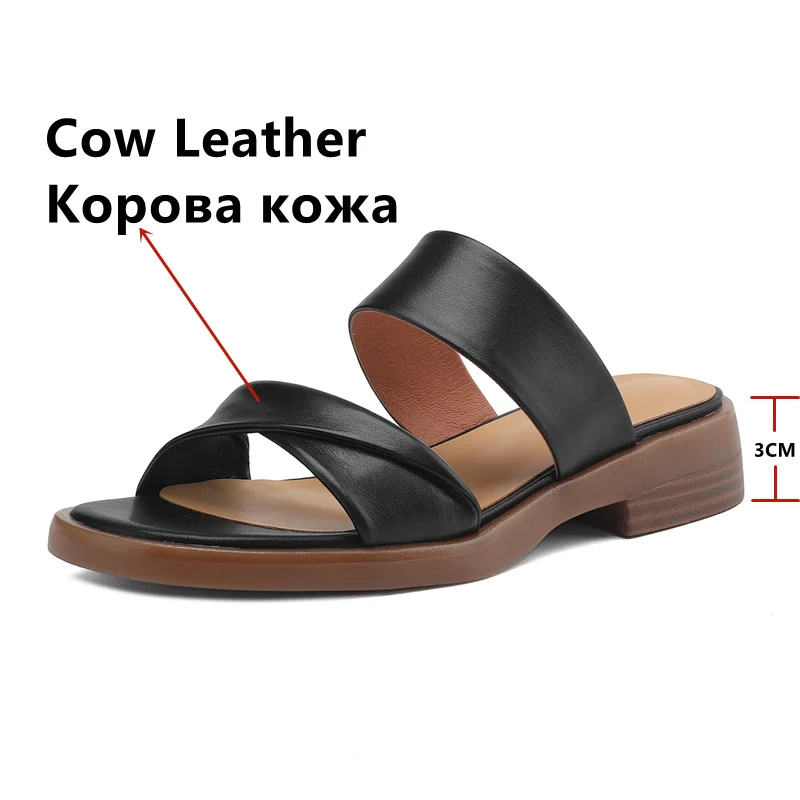 FEDONAS Thick Heels Slippers Women Sandals 2024 Summer Concise Genuine Leather Quality Comfortable Casual Working Shoes Woman