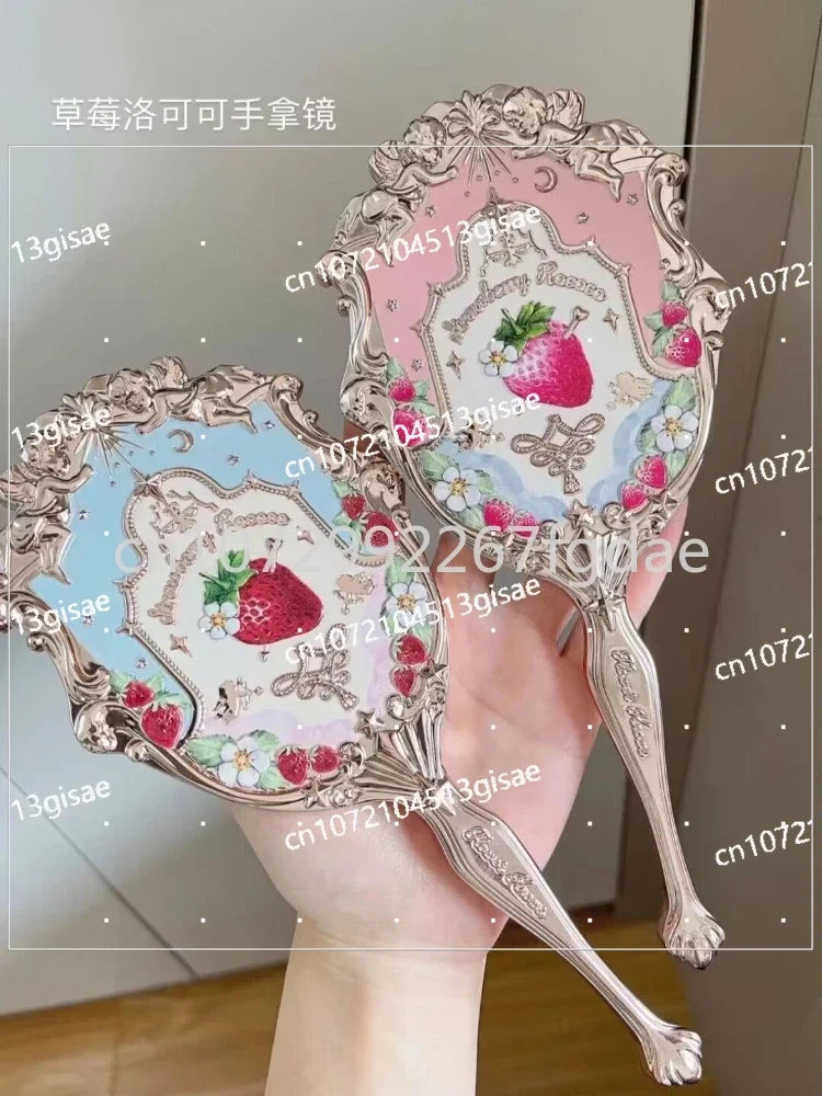 Flower Knows Strawberry Rococo Lip Glaze Handheld Mirror Makeup Tool Portable Small Mirror Carry Mirror with You