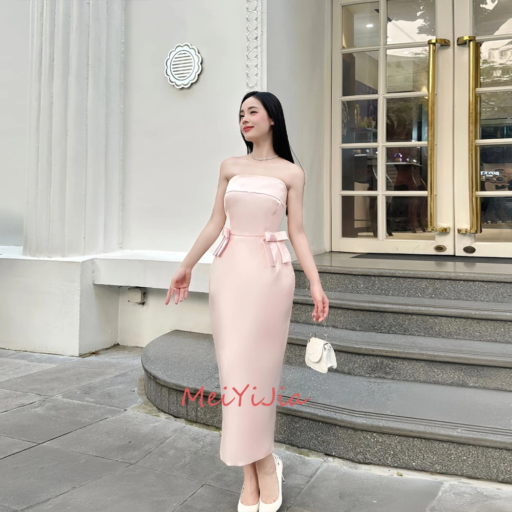 

MeiYiJia Strapless Sheath Sleeveless Bow Mermaid Satin Ankle-Length Saudi Arabia Sexy Evening Birthday Club Outfits Summer 2024