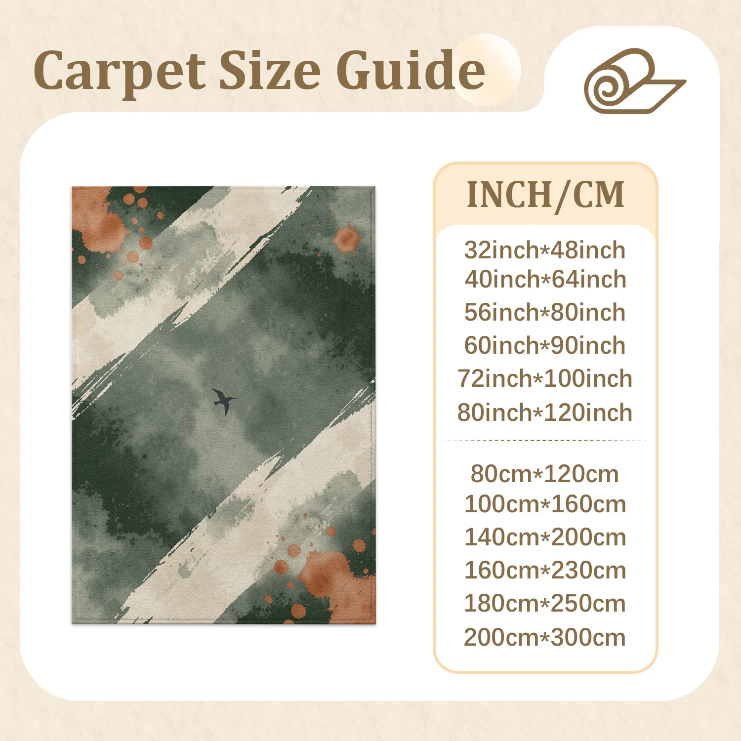 Abstract Watercolor Ink Brush Stroke Bird Silhouette Area Rug, Soft Plush Velvet Material, Machine Washable, Suitable for Living Room Bedroom Dining Room, Ideal for Halloween Thanksgiving Christmas New Year Home Decor