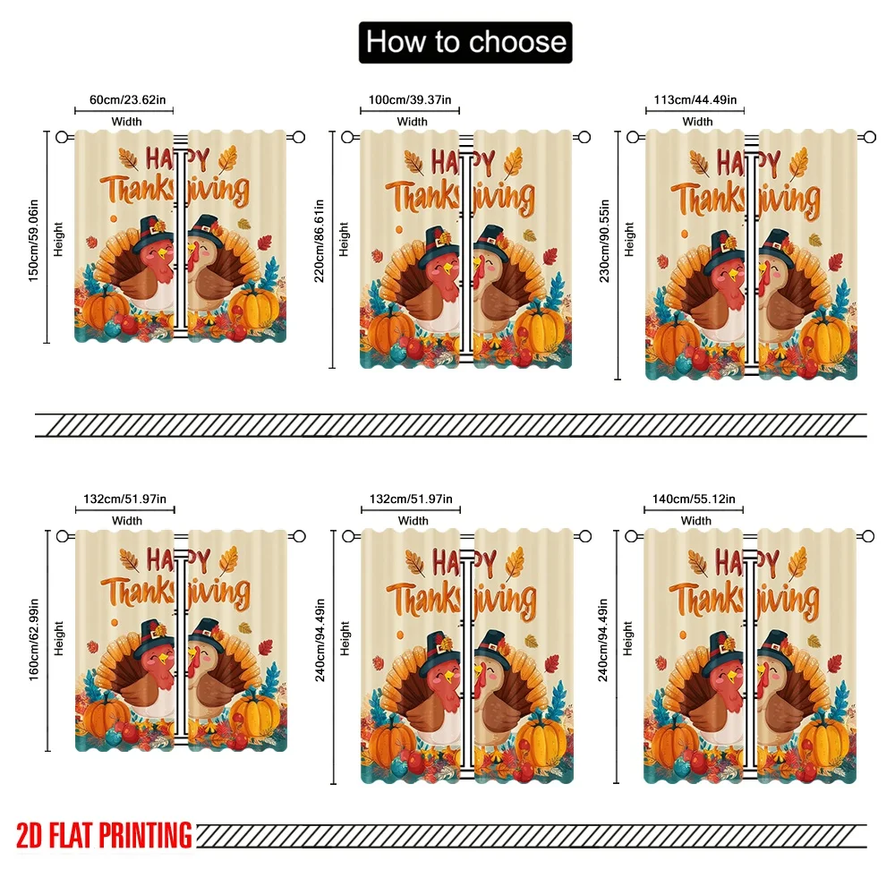 2 قطعة طباعة مسطحة ثنائية الأبعاد ستائر نافذة عيد القديس باتريك السعيد كارتون تركيا _ أوراق الخريف والقرع-قماش الخريف بدون #3