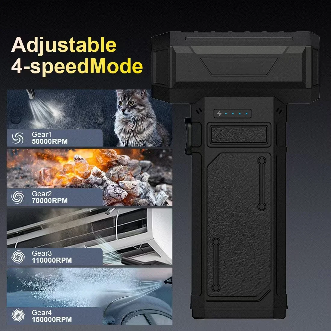 QILILAI Upgraded Handheld Turbo Jet Fan，Multiple nozzles, LED light，150000RPM Powerful Compressed air Duster for Car/PC