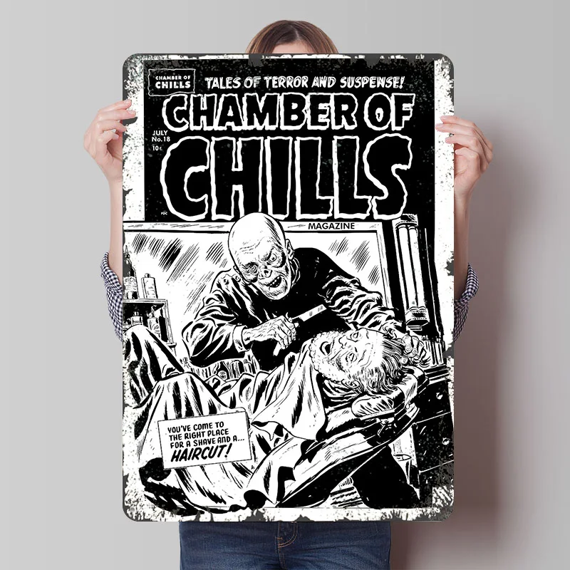 CHAMBER OF CHILLS SHAVE Metal Poster Customized Wall Art Retro Vintage Tinplate Signs for Mancave Decoration Room Man Cave Decor