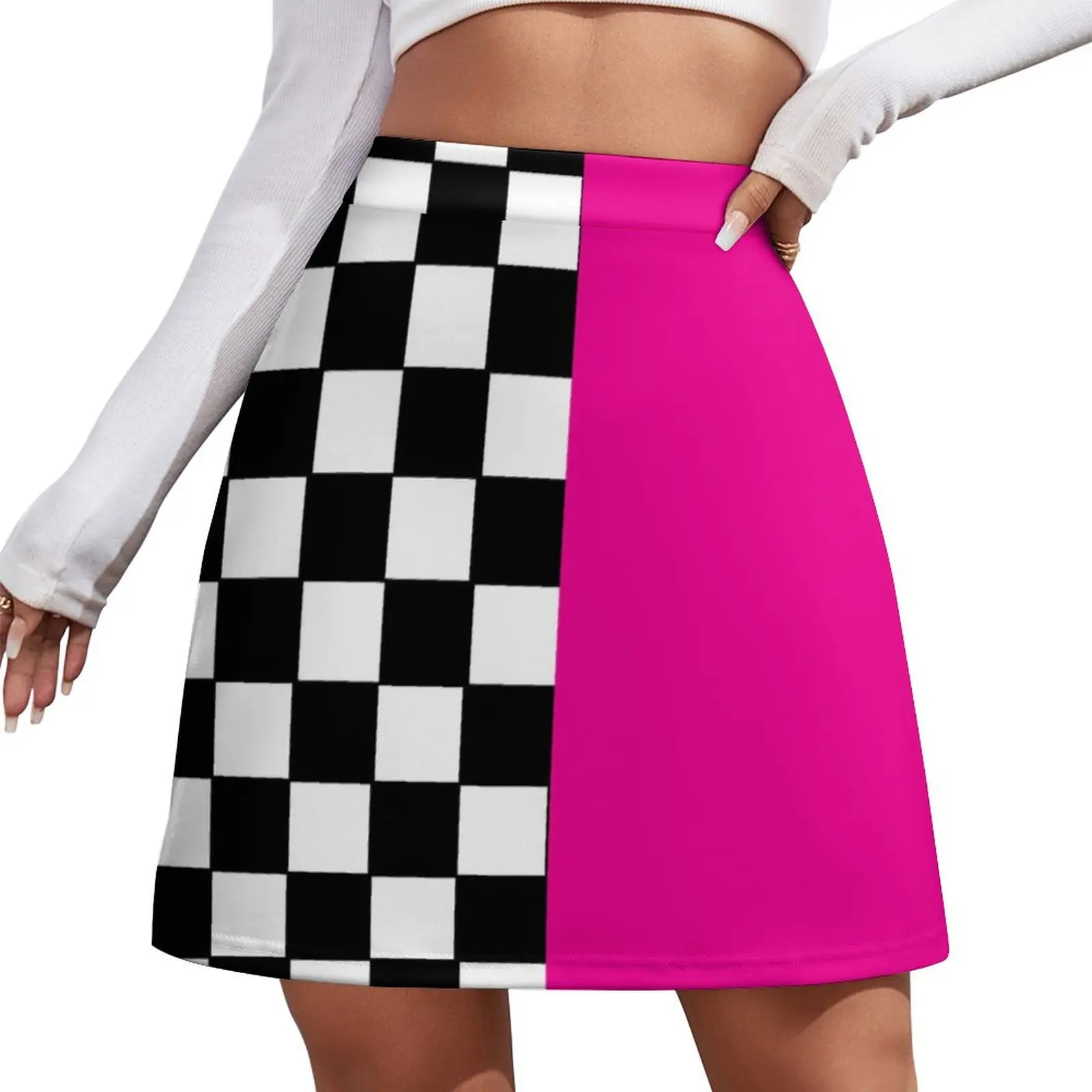 

Hot Pink And Checkered Mini Skirt 90s vintage clothes korean style women clothing Mini Skirt