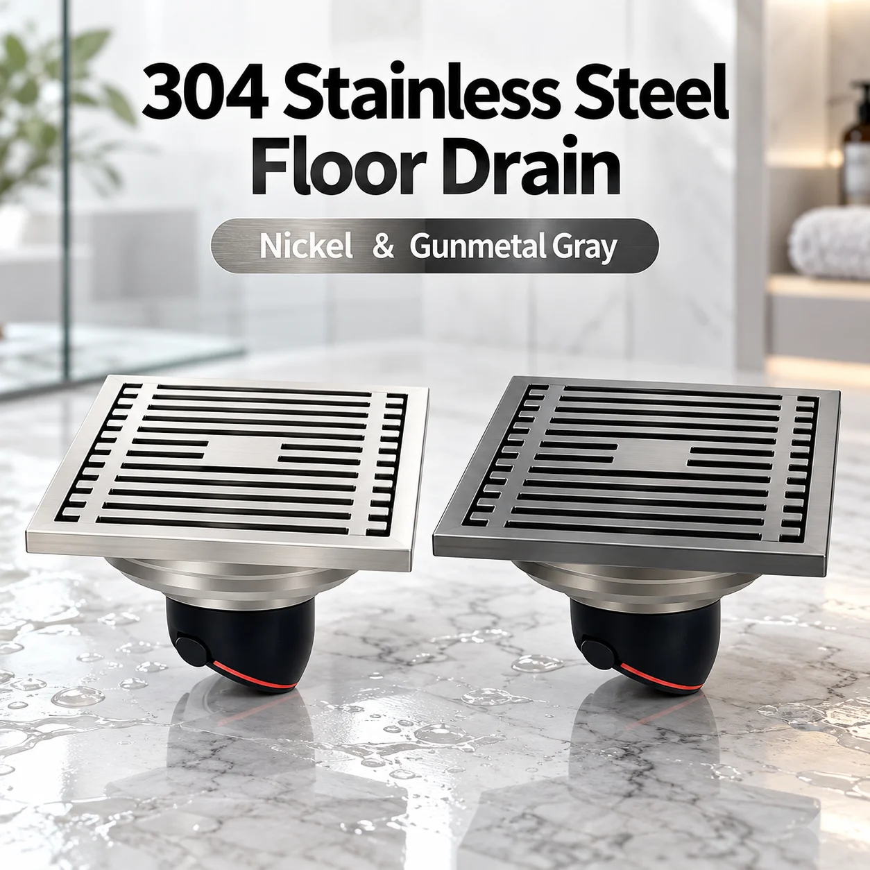 304 Stainless Steel Square Shower Floor Drain Anti Odor Removable Grate Hair Catcher Fast Drainage Bathroom Laundry