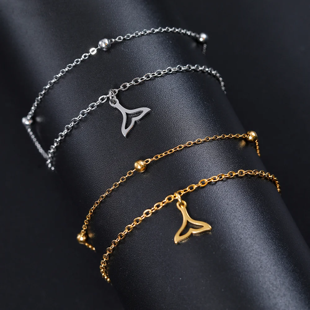 Cazador Cute Whale Tail Charm Bracelet for Women Stainless Steel Animal Bear Dragonfly Double Chain Bracelet Gifts Jewelry New