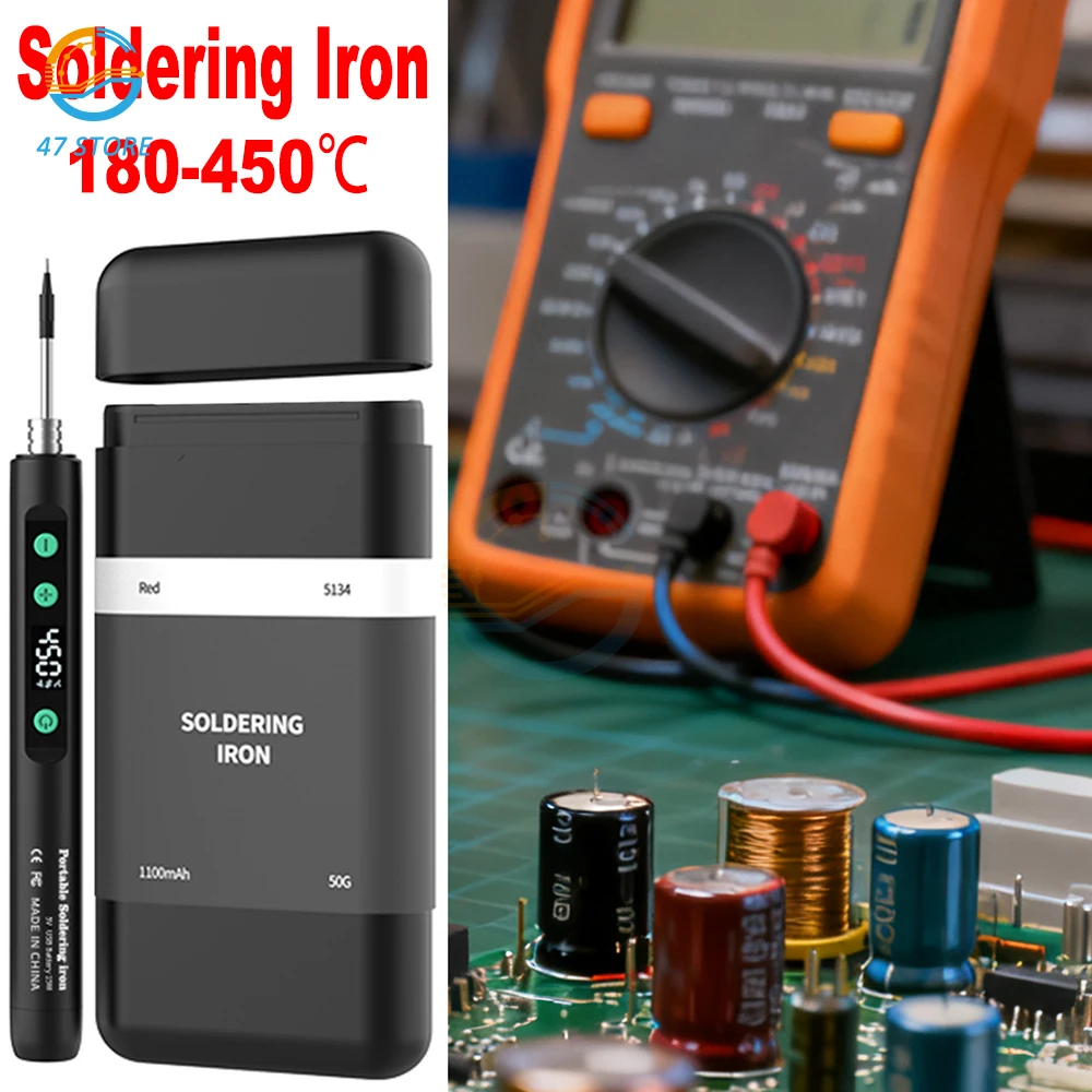 

Portable USB-C Soldering Iron Cordless, Smart Temperature Control 180-450 Celsius with Digital Display for On-site Repair