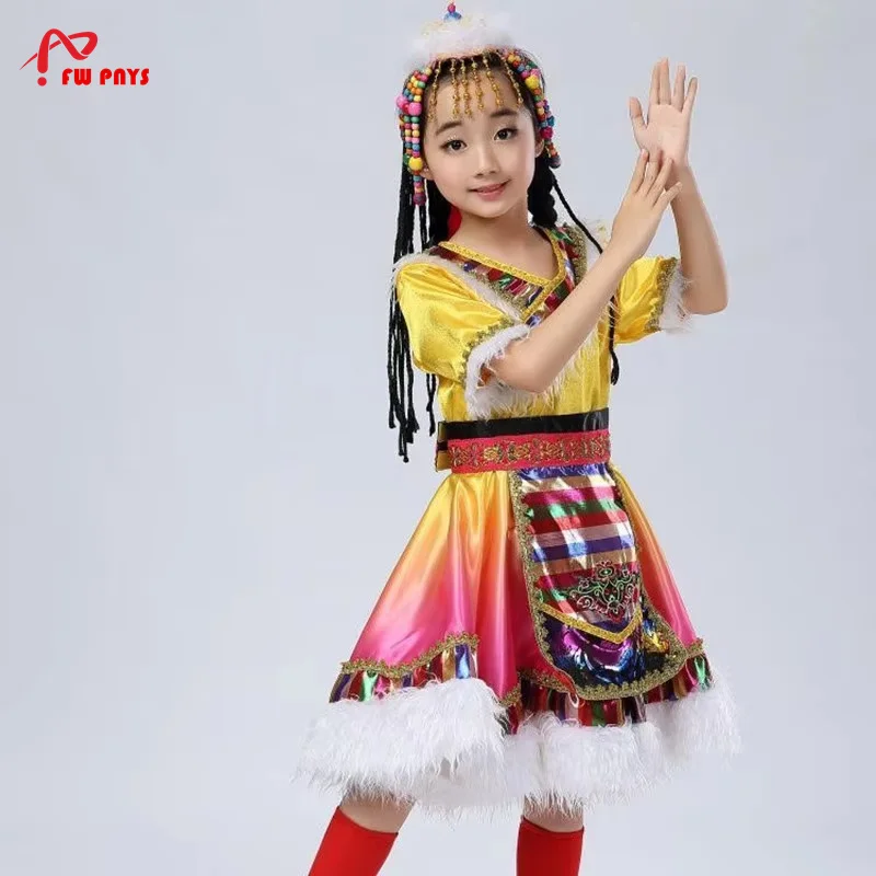 Costumes de danse de nationalité Zang pour filles, vêtements Sinkiang, robe de mongolie chinoise, spectacle festif de minorité ethnique