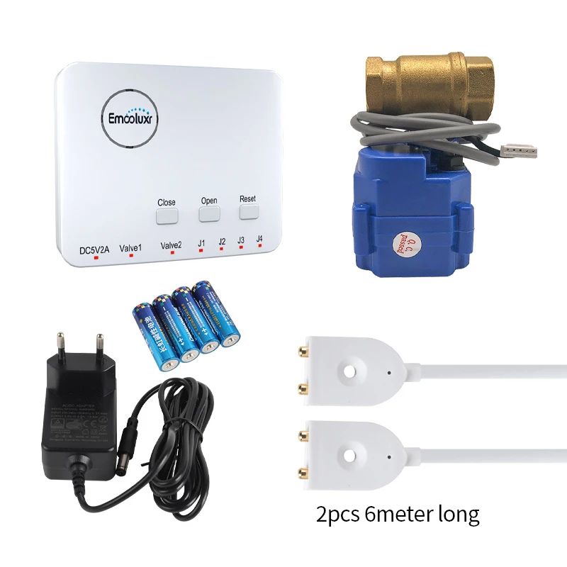 

Batteries 5V Plug Water Leak Detector with 6m Water Line + Ball Valve DN15 DN20 DN25 Flood Prevention System with Buzzer Alarm