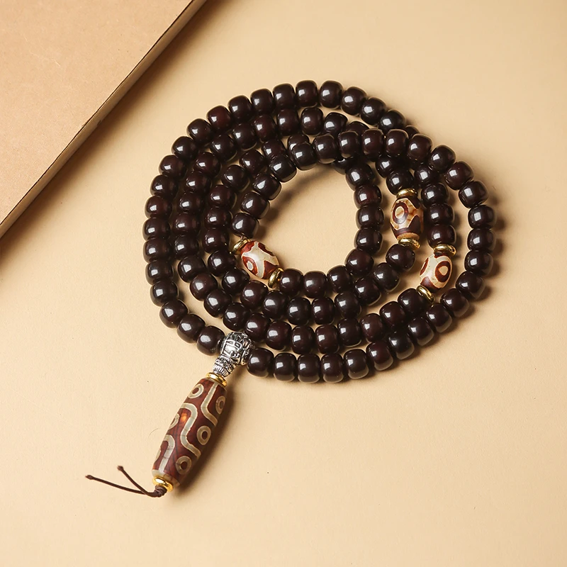 

Ожерелье Бодхи из белого нефрита в тибетском стиле, девятиглазый кулон из бисера Дзи Танка, мультистиль, буддийские четки, ручные украшения