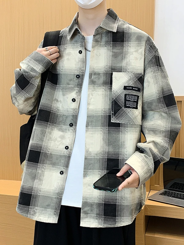 

Casual Plaid Long Sve irt for Boys Spring Autumn New Sle Loose Fit Printed Cotton Button up Casual Faion Kaval Wolf