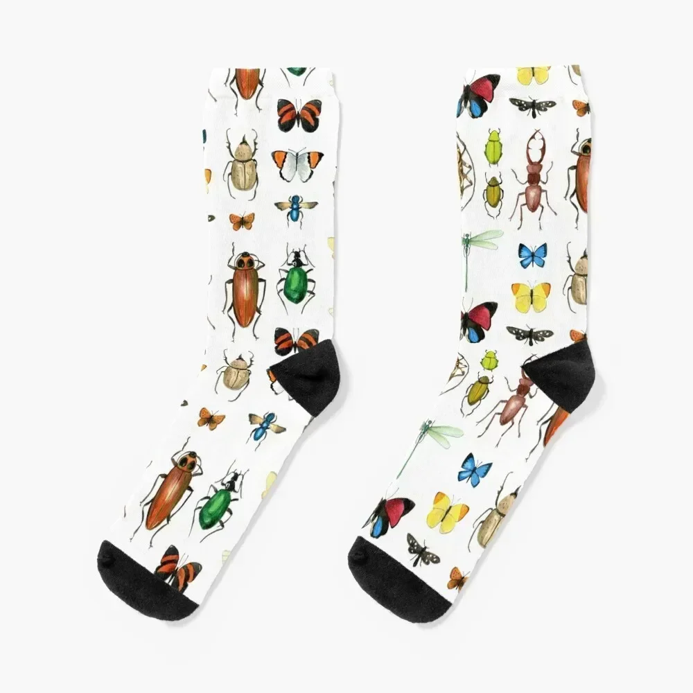 

The Usual Suspects - insects on white - watercolour bugs pattern by Cecca Designs Socks basketball man Socks Ladies Men's