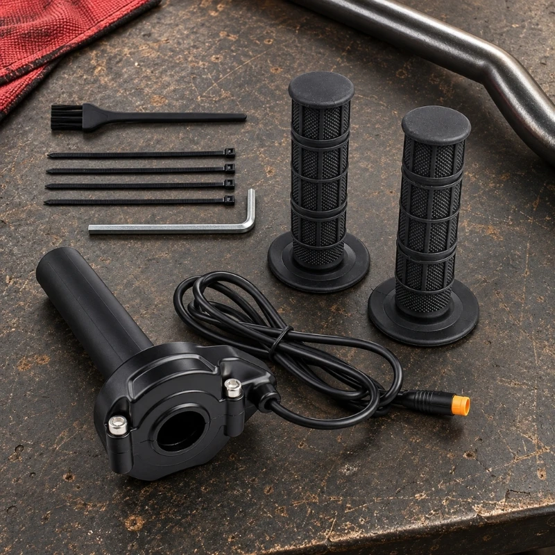 U75F Rubber Handlebar Grip and Corded Electronic Twist Throttles Set