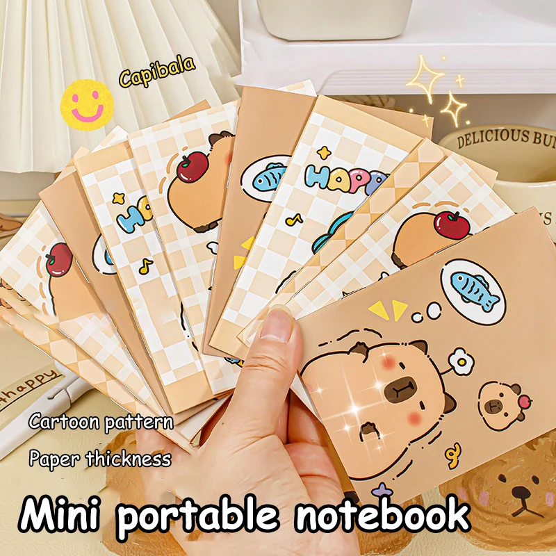 Kawaii Capybara Bobina Notebook, Adorável Notepad Portátil, Material escolar e de escritório, Diário do Estudante, Presentes de Aniversário do Amigo, 4Pcs