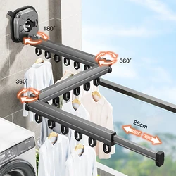 Sucker Wall-Mounted Foldable Aluminum Alloy Clothes Drying Rack for Balcony Bedroom Living Room Space Saver Travel Drying Rack