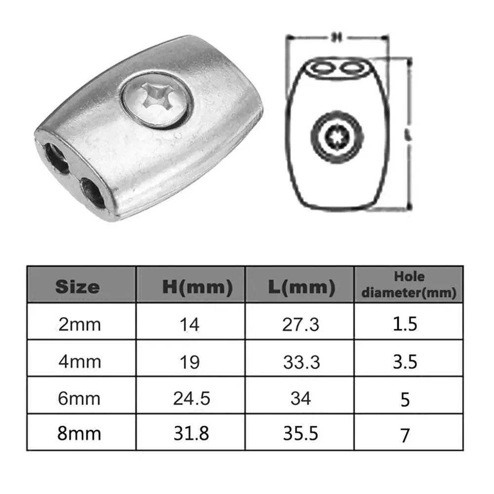 2/3/4/6/8mm Double Hole Wire Rope Grip Cable Clamp Thread Simplex Clamp Zinc Alloy Silver Cable Clip Applications Tool
