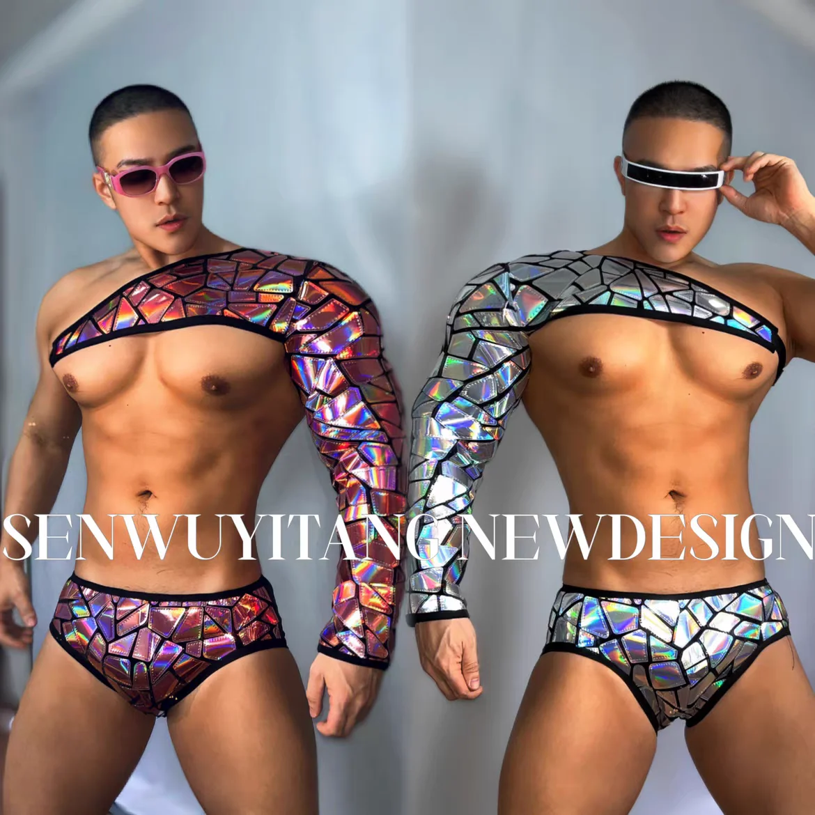 

Новый Красочный зеркальный комплект для бара, ночного клуба, мужской и женский костюм для диджея, певицы, танцевальной команды, сексуальная сценическая одежда, модель вечерние, костюм для тематического шоу