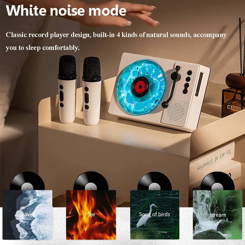 แบบพกพา Wave ลําโพงบลูทูธไร้สายคาราโอเกะ Soundbar ไมโครโฟนเสียงรบกวนสีขาว Sleep Aid เพลงกล่อง RGB Light TF Card Player