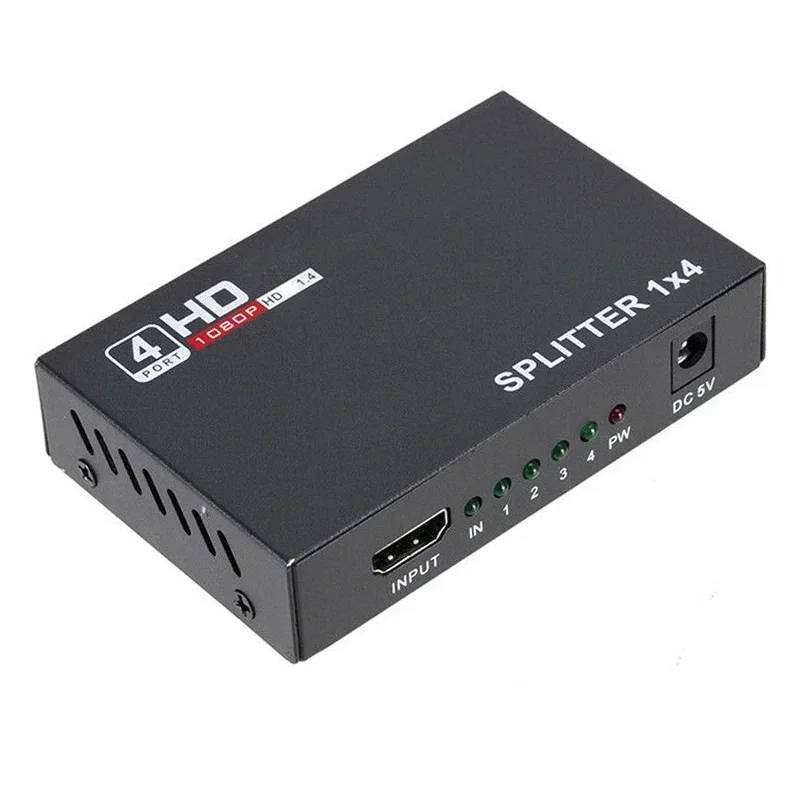 1080p 1x4 HDMI Splitter Audio Video Converter 1 in 4 Out Multi Screen Display Adapter for PS5 Camera Laptop PC To TV Projector