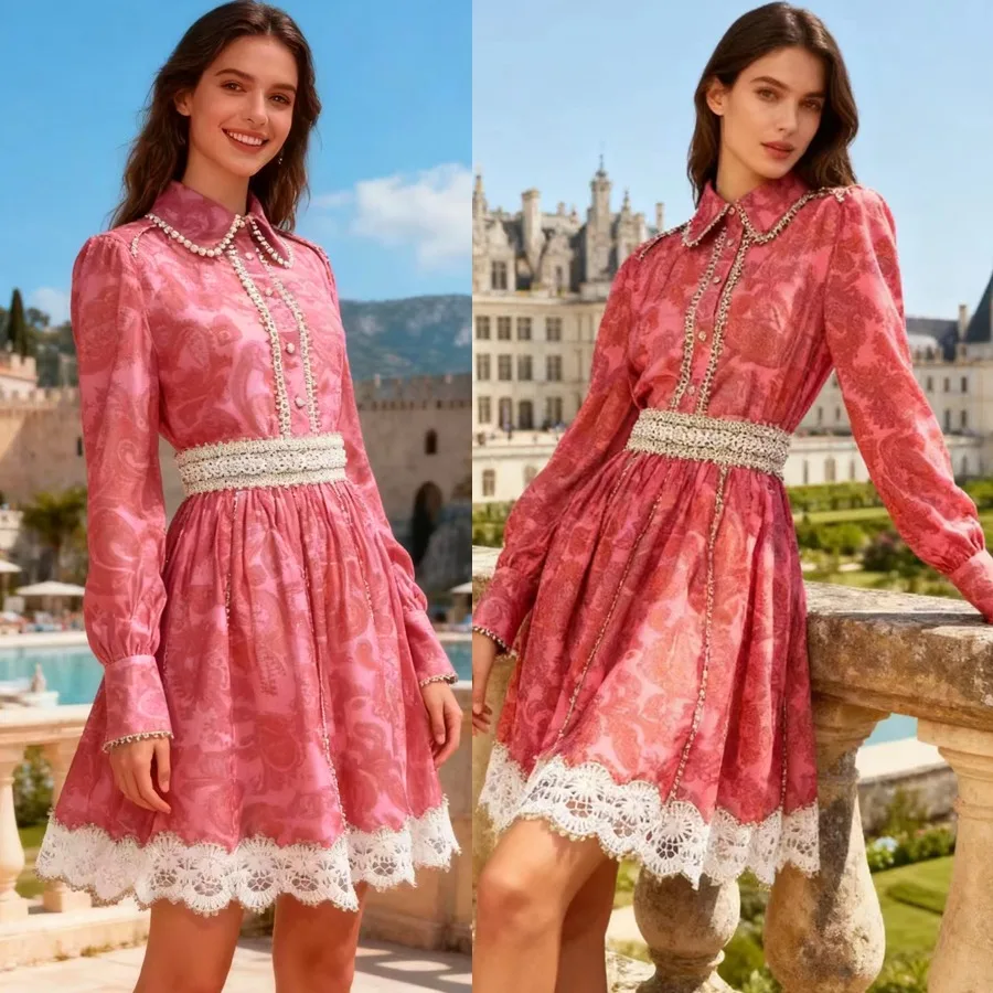 

Комплект из топа с длинными рукавами и кружевной отделкой и короткой юбки с высокой талией, женский модный летний наряд