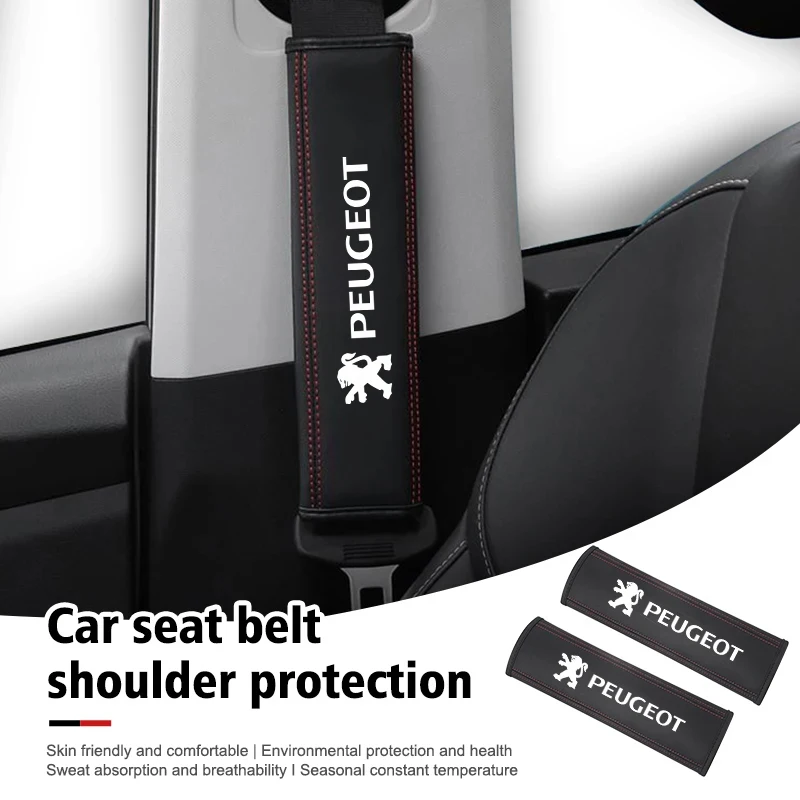 2Pcs Car Seat Belt Leather Safety Belt Shoulder Cover For Peugeot 206 307 308 3008 207 208 407 508 2008 Interior Car Accessories