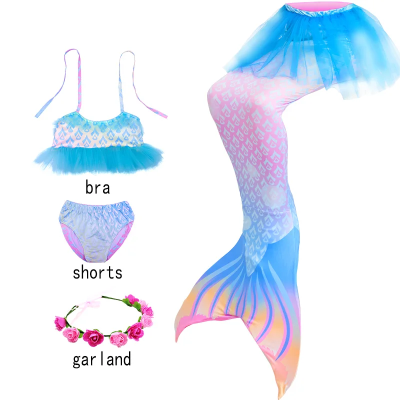 Kids Mermaid Tail for Swimming Woman Laceswimsuit Kids Bikini with Flower Headband Cosplay Princess Swimsuit Costume