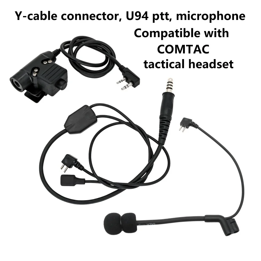 Y Cable Connector，U94 PTT ，Microphone Adapter kit Compatible with COMTAC Tactical Headset Hearing Protection Shooting Headphon
