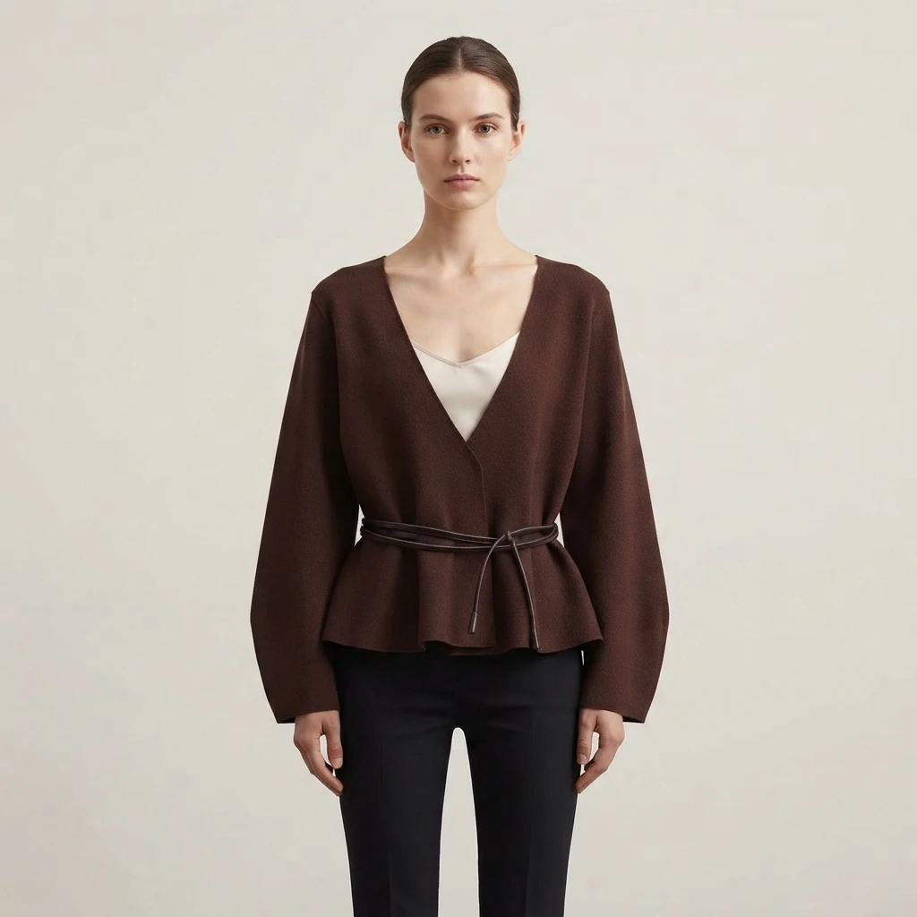 European and American style 2026 autumn new fashionable temperament V-neck knitted shirt with belt knitted jacket