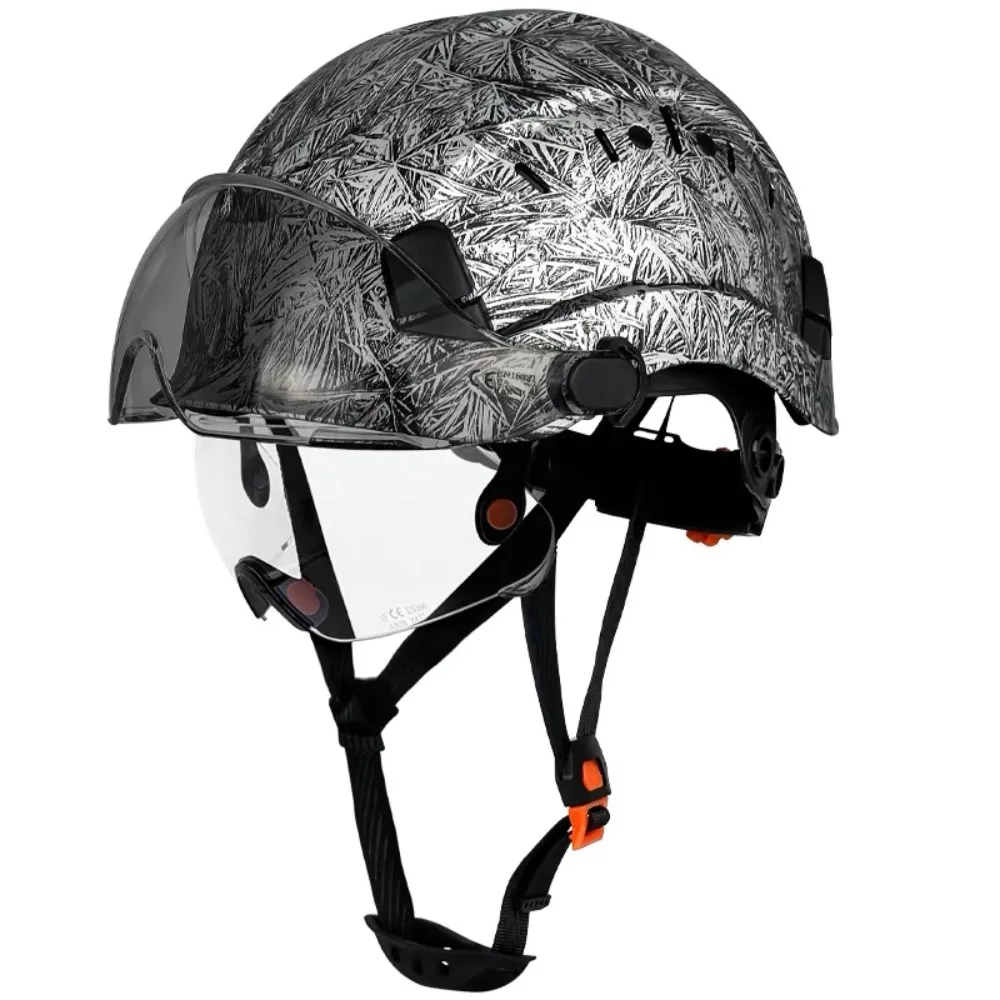 Carbon Fiber Pattern Work Safety Helmet Double Goggles with Vents ABS Industrial Head Protection CE EN397 Construction Hard Hat