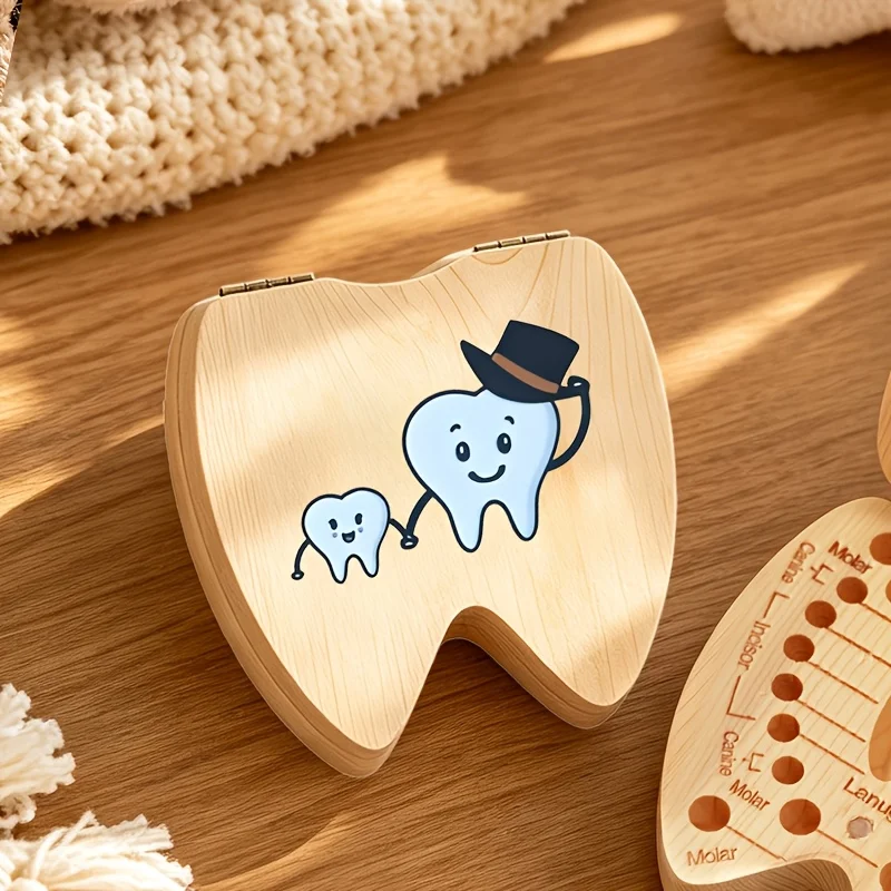 2D Tooth Shaped Keepsake Box Lid Secure Memory Chest Tooth Collector Storage Teeth Hair Birth Souvenir Birthday Christmas Gifts