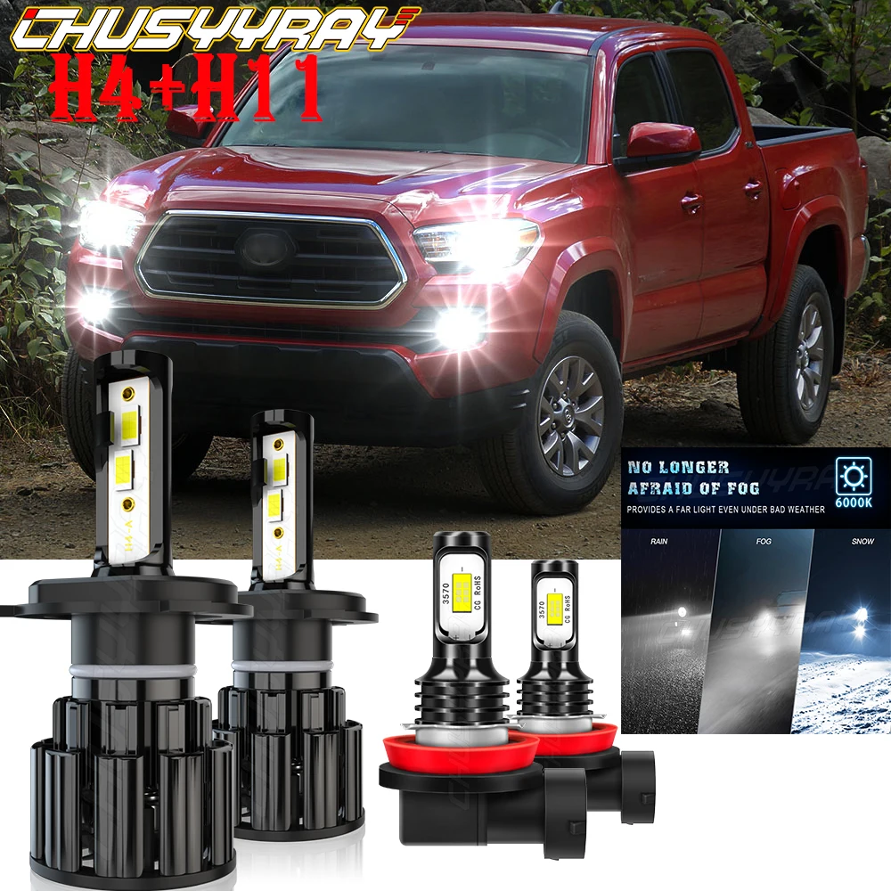 

CHUSYYRAY Compatible For Toyota Tacoma 2012 2013 2014 2015 4X LED Headlight High/Low Fog Light Bulbs Kit 6000K Super Bright