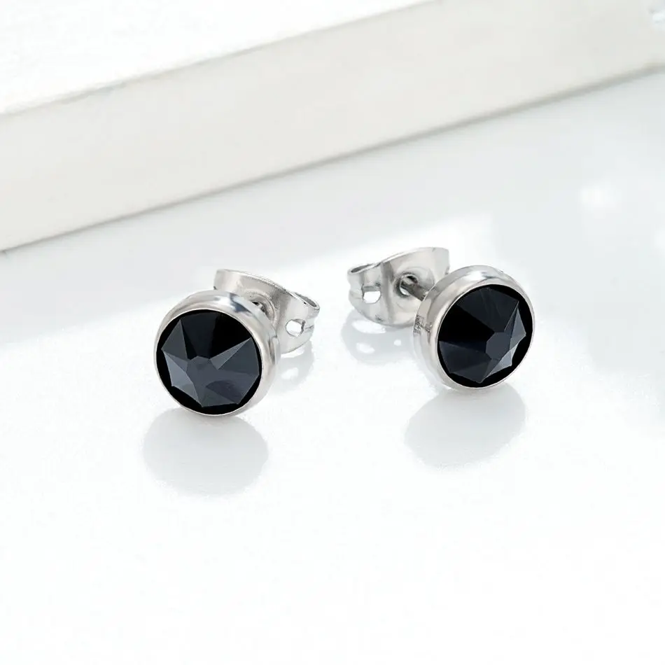 Hypoallergenic Black CZ Earrings for Man Women G23 Titanium Get Crystal Stud Earrings 3mm 4mm 5mm 8mm Stone Stone Earings aretes