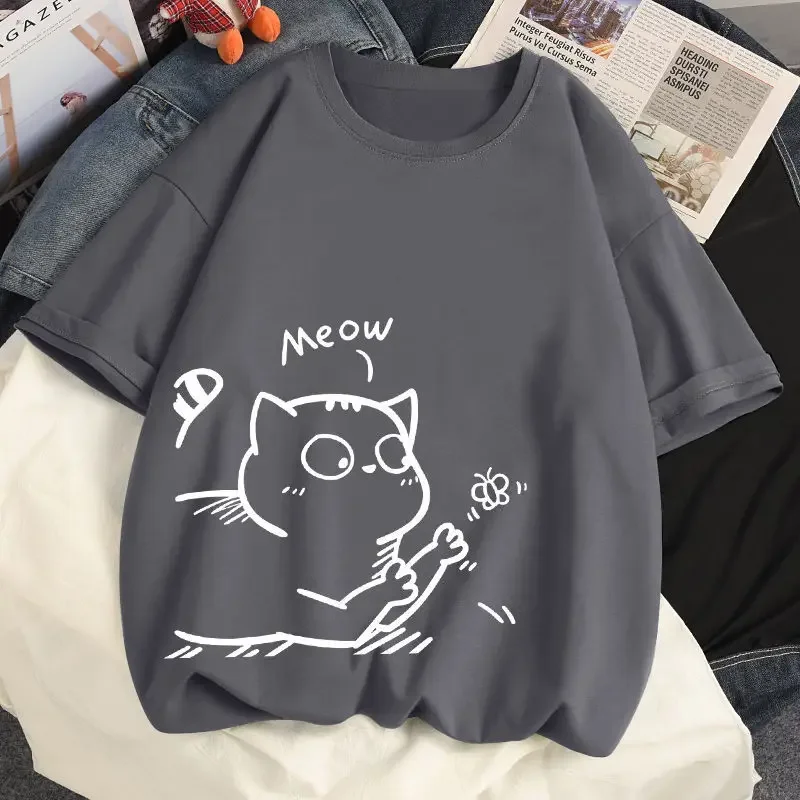 

Pure Cotton Cute Dog Print T-shirt Large Size Women Loose Women's Short-sleeved 2022 New Top Kawaii Clothes Oversized T Shirt