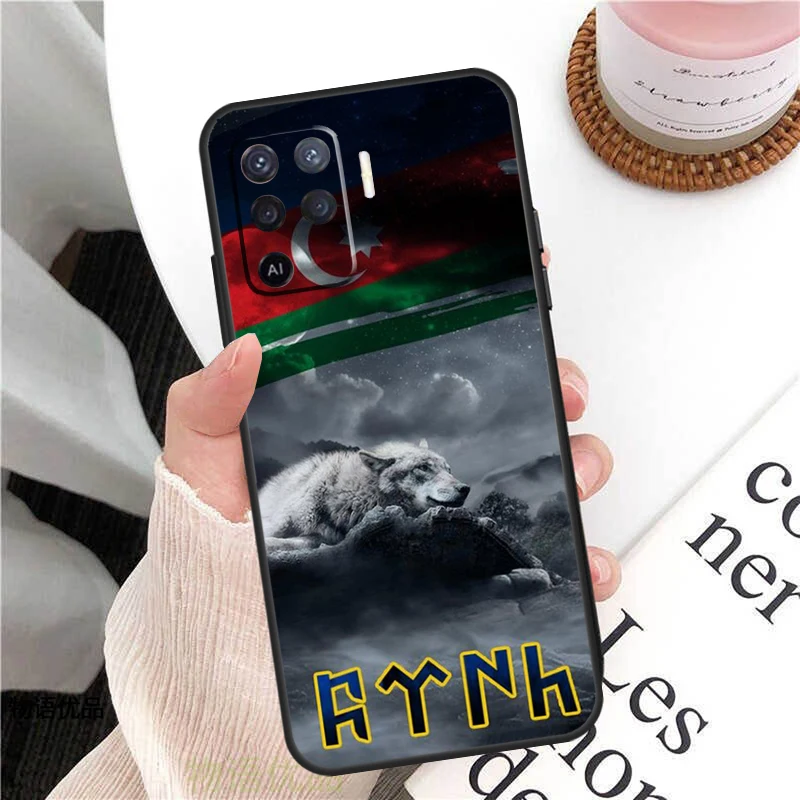 Lingua turca bozkurt lupo grigio Custodia per Oppo A58 A5 Pro A15 A16 A17 A57 A77 A94 A74 A54 A76 A96 A40 A60 A80 A18 A38 A78 A98