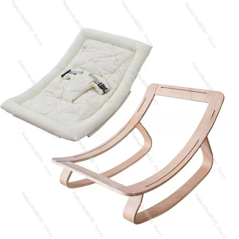 Wooden Baby Rocker for Newborns, Cradle with Calming Motion, Infant Soothing Rocking Bed