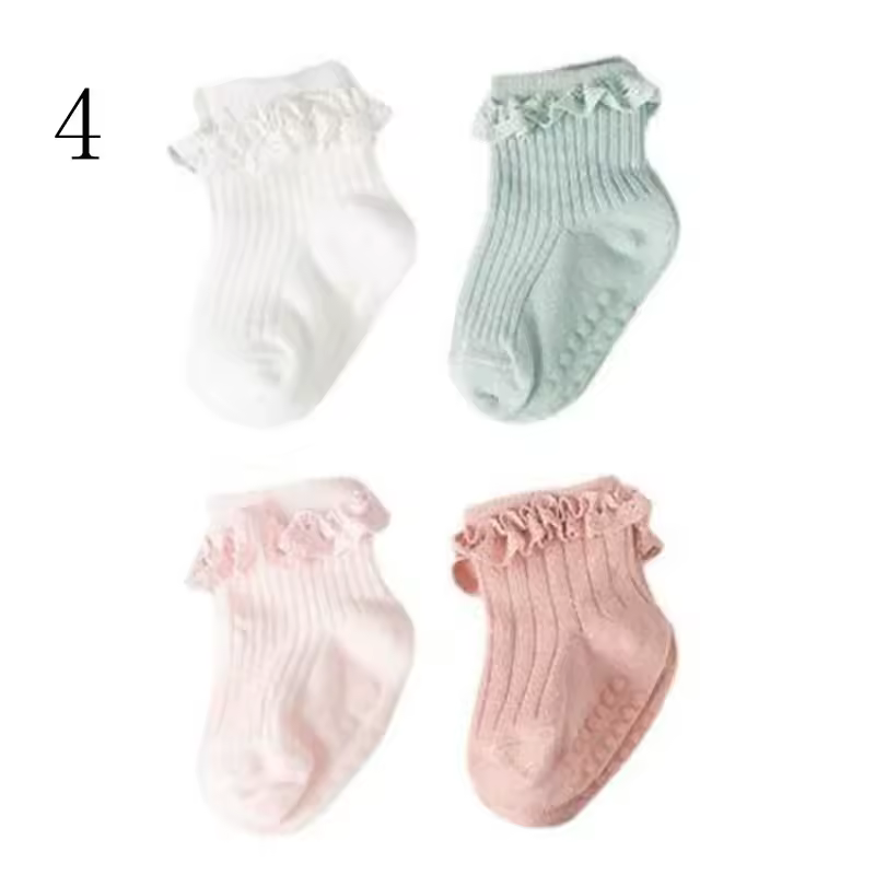 4Pair/lot new baby children's non-slip autumn winter cotton socks solid color baby foot socks - Image 20