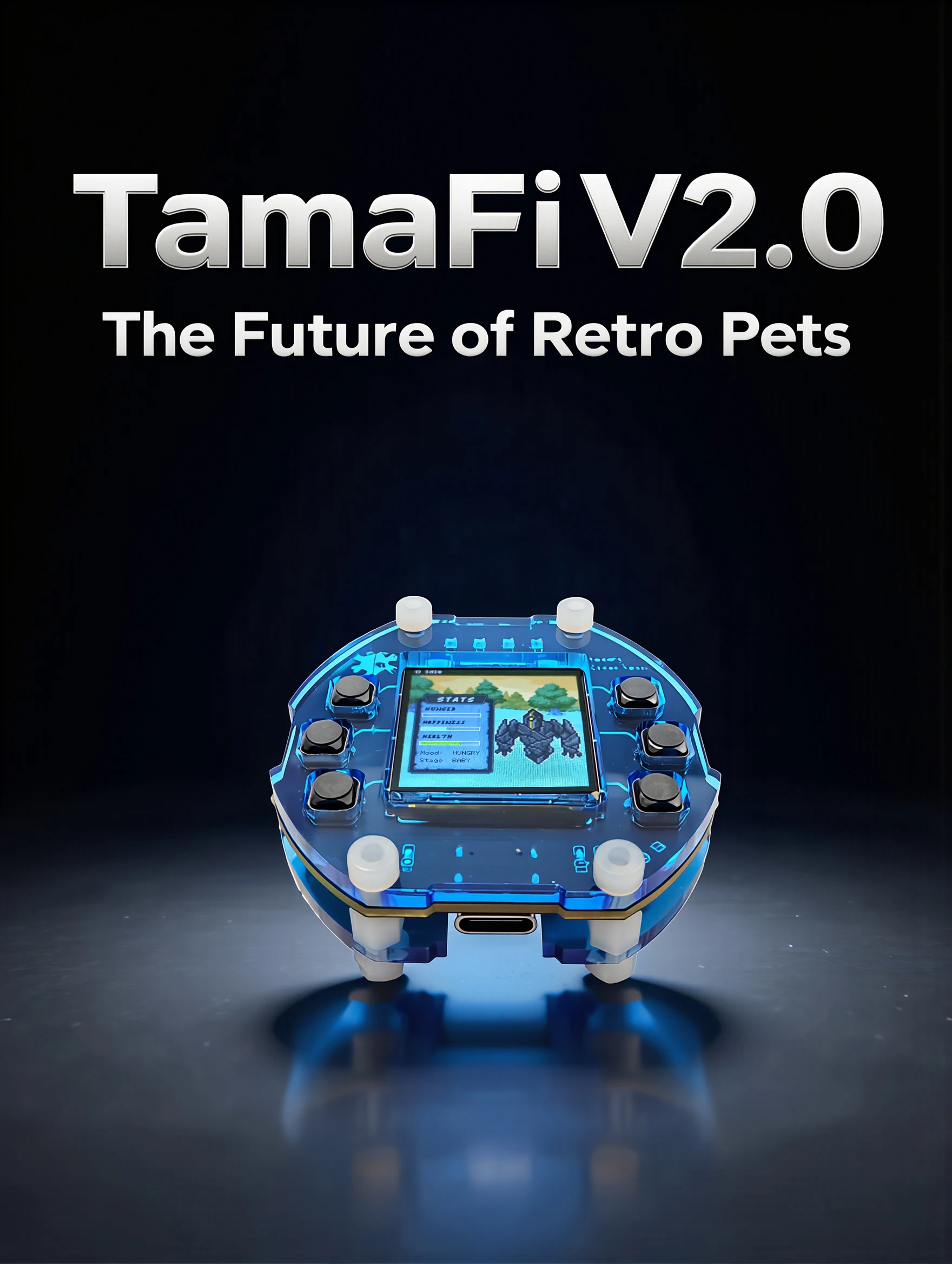 New Finished TamaFi Smart Virtual Pet Firmware Version V2.0 ESP32-S3 WiFi Interactive Virtual Electronic Pet