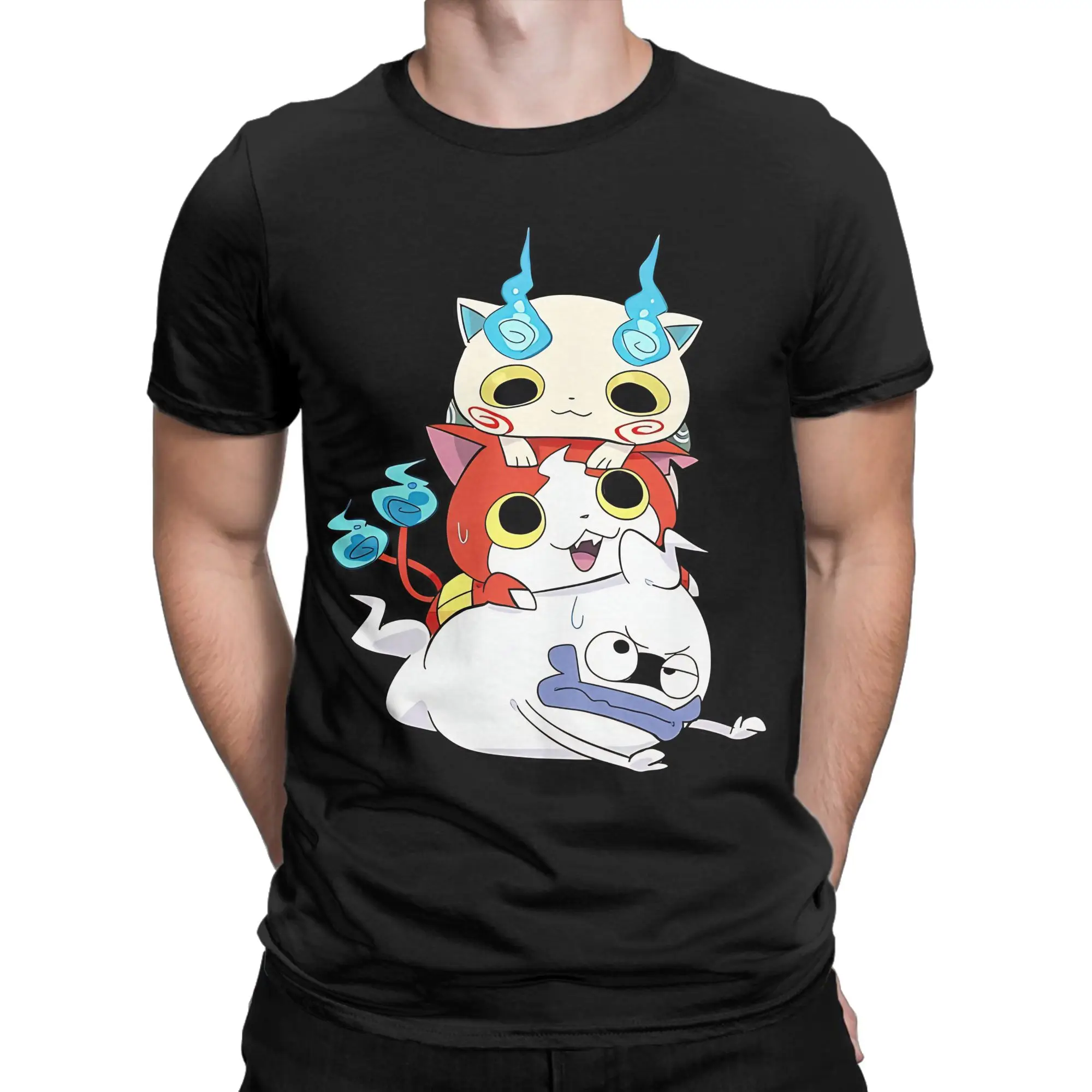 Men Women's T-Shirts Yokai Watch Game Vintage Cotton Tee Shirt Short Sleeve Jibanyan Komasan Whisper T Shirt Clothes Gift Idea