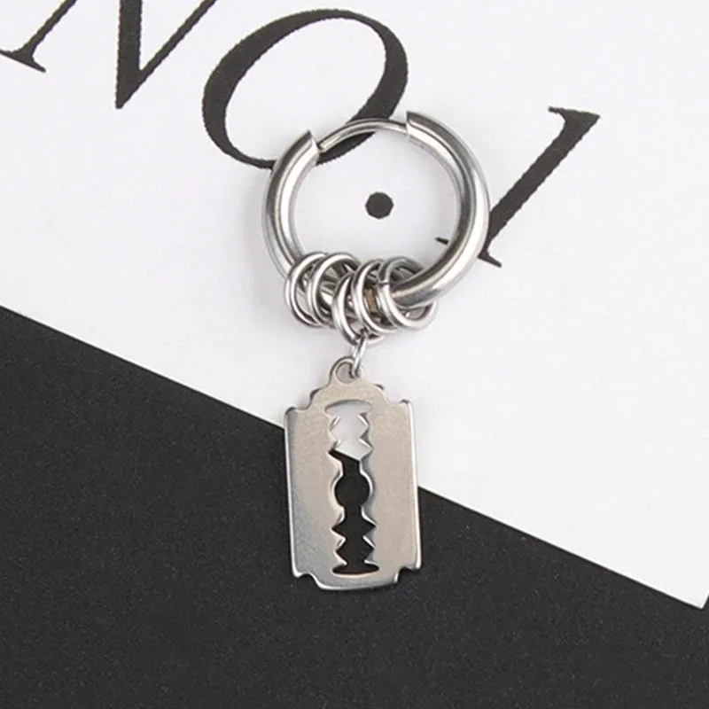 Fashion Stainless Steel Blade Earrings Vintage Razor Hollow Drop Earrings Women Men Punk Jewelry Hip Hop Street Dangle Earrings
