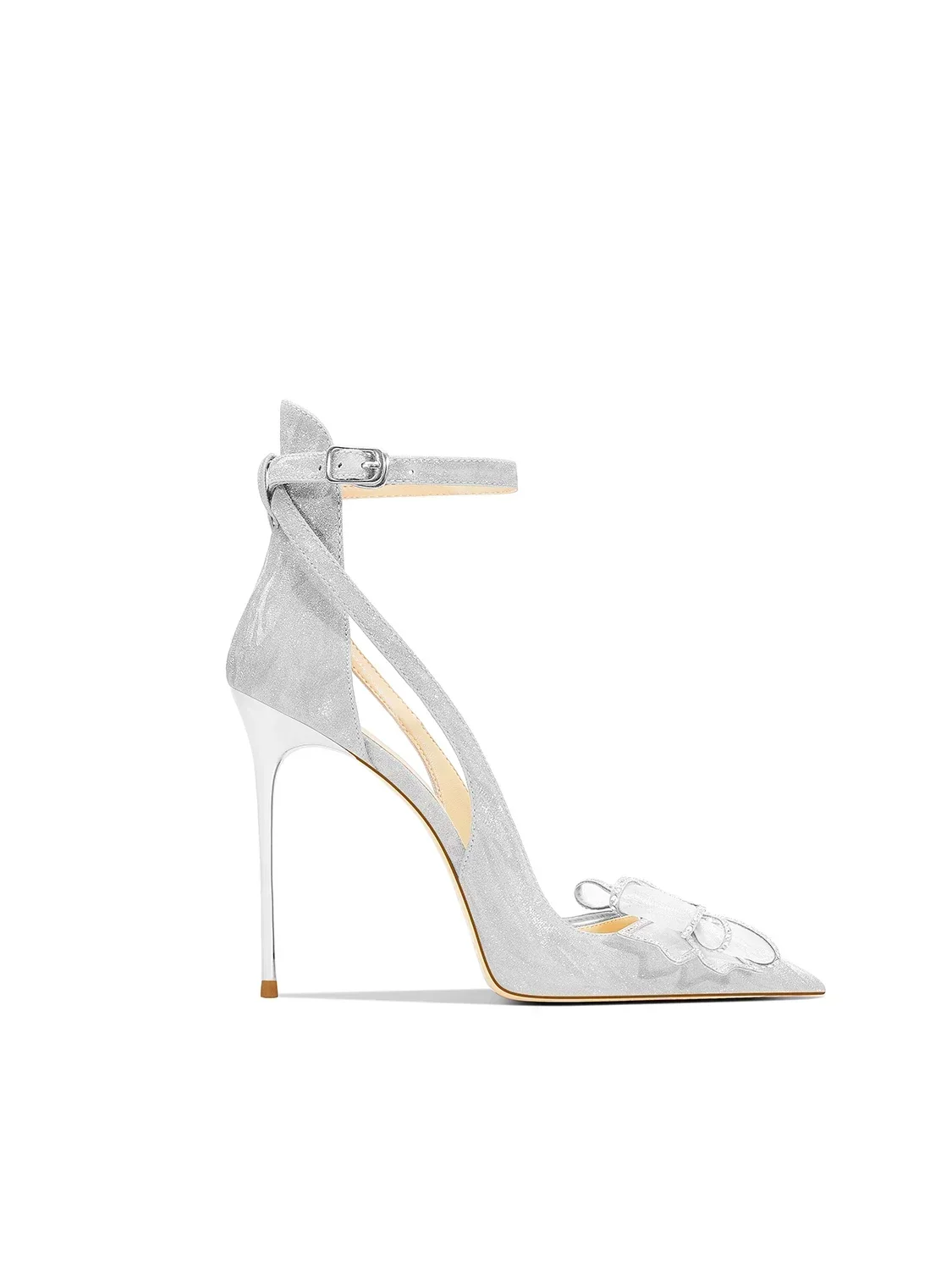 2025 Spring and Autumn New Silver Glitter Bow Princess Style Pointed Fine Heel Dress High Heels