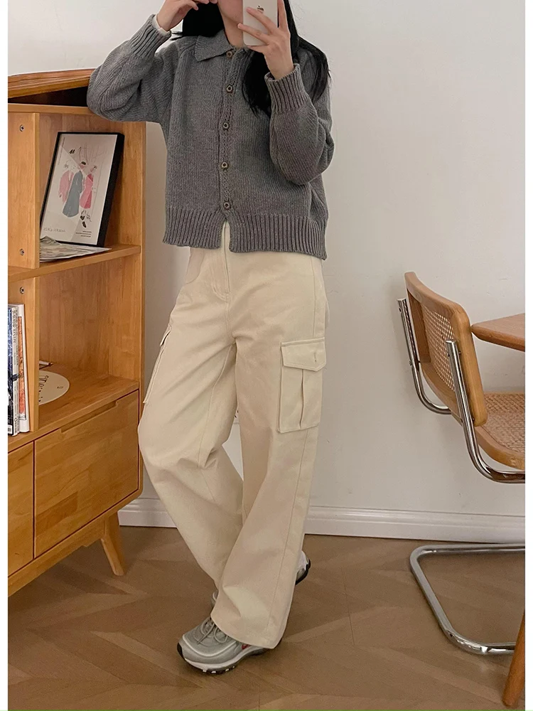 

High Waist Straight Leg Workwear Pants Women's Casual Wide Leg Long Trousers Mountain Climbing Sports Pants Korean Sle