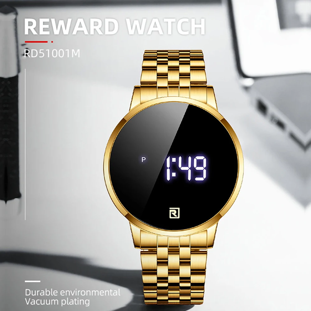 REWARD 51001 Men's Quartz Watch Luxury Touch Screen Gold Watch Waterproof Luminous Stainless Steel Business Men's Quartz Watch