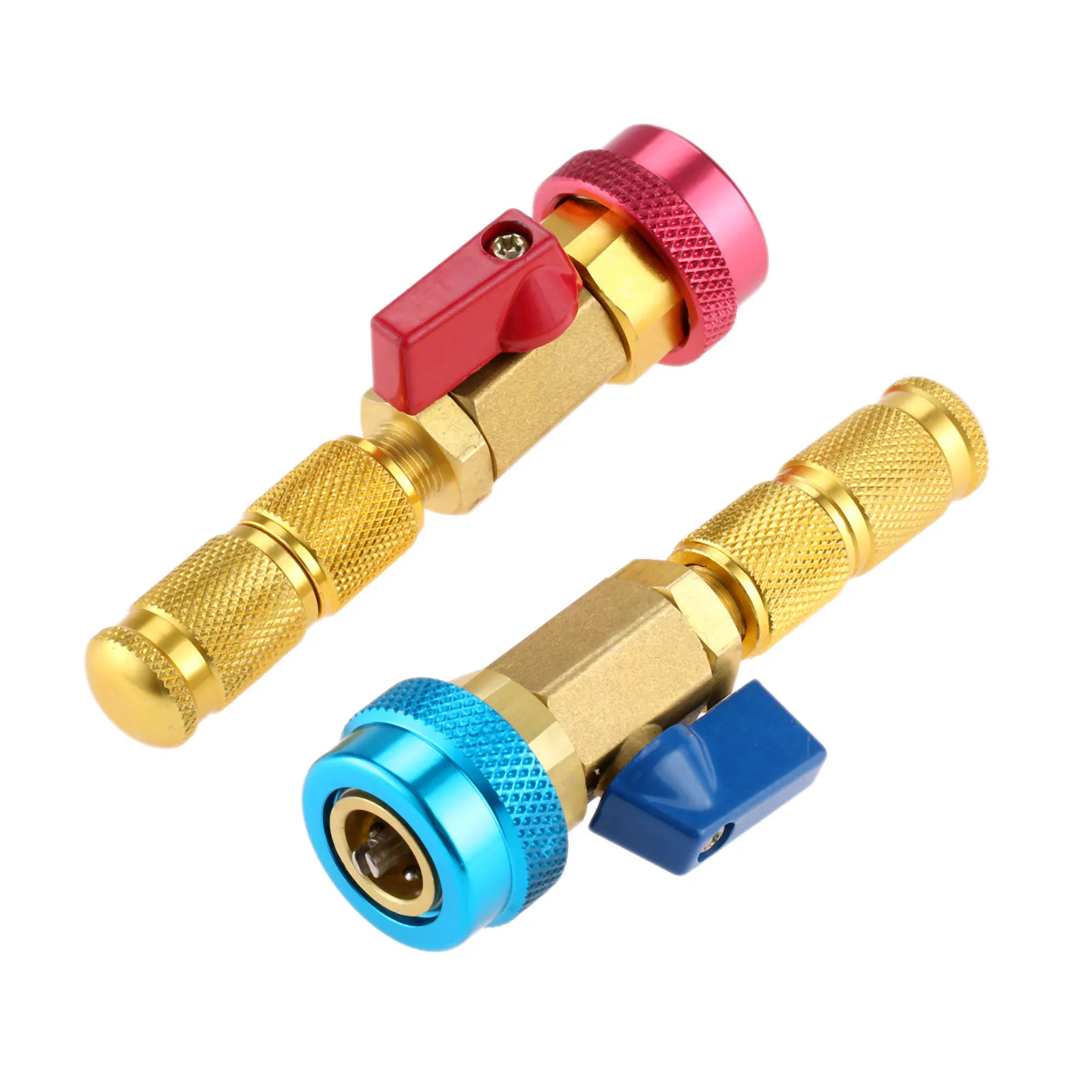 R134A AC Valve Core Remover Installer Tool Brass Ball Valve 13mm Blue Low Side 16mm Red High Side Refrigerant Service Tool