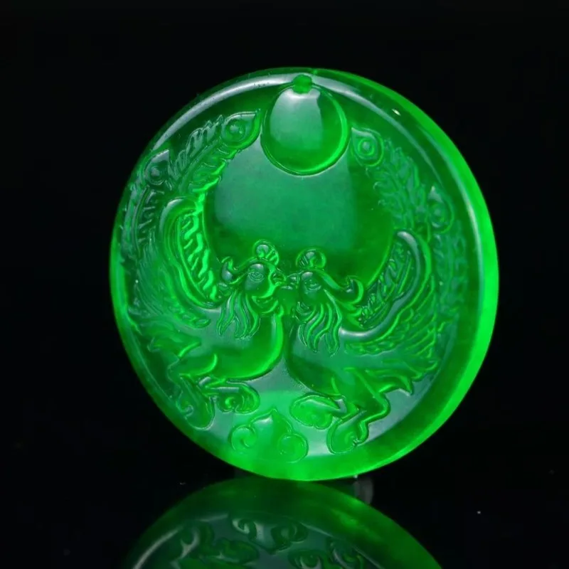 

Natural Green Ice-transparent Jade Hand-carved Phoenix Pendant Fashion Boutique Jewelry Men and Women Mandarin Duck Necklace