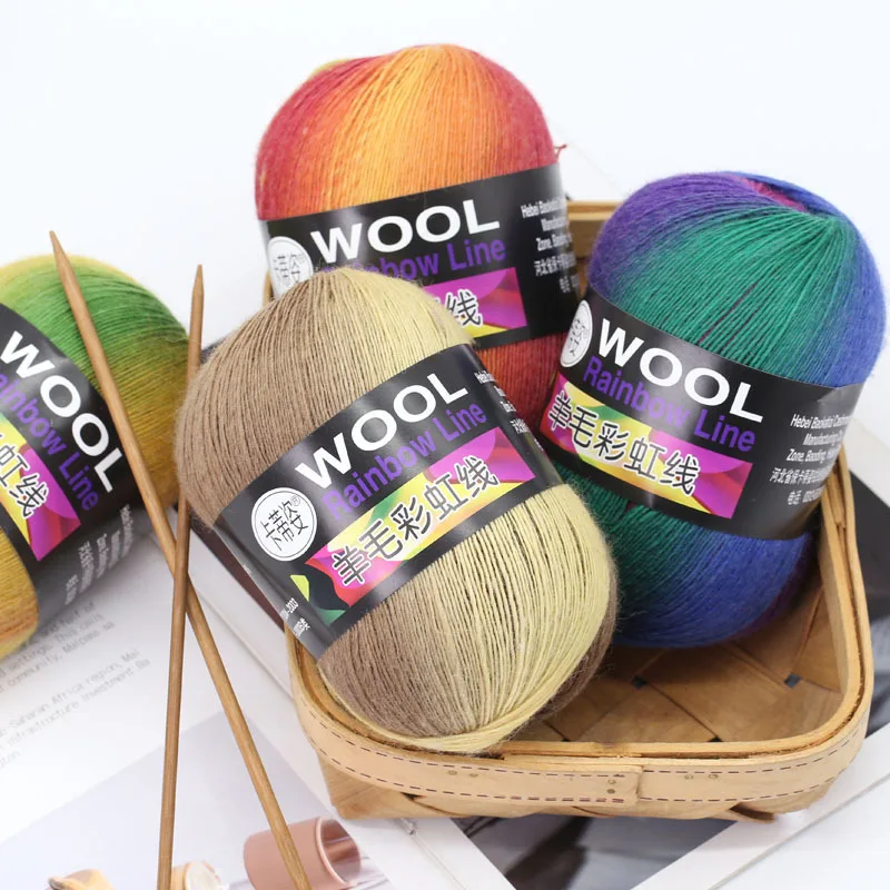 100g Wool Yarn Dye Rainbow Wool Flower Gradient Medium Thick Stick Needle Wool Hand Knitting Hat Coat Scarf Line