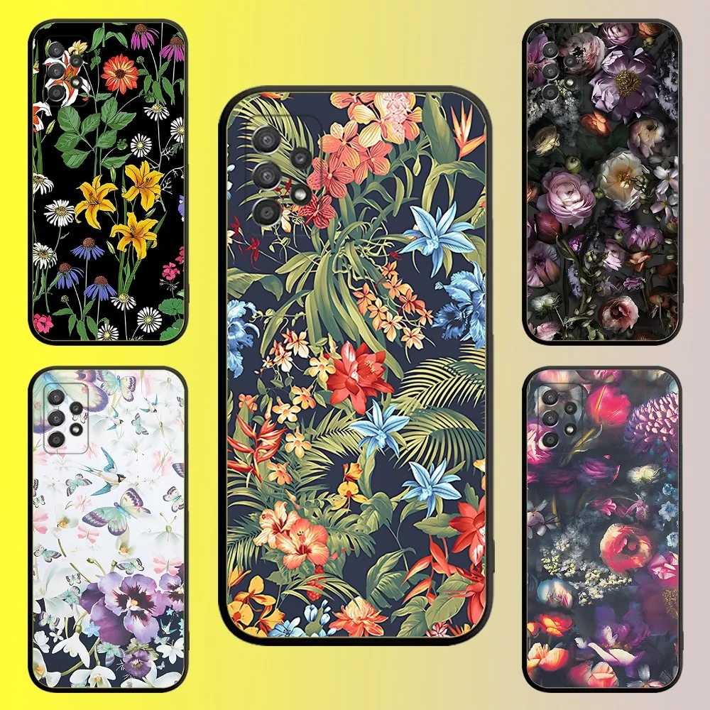 

Fashion Flower Desgin Phone Case For Samsung Galaxy A73 71 53 52 42 41 32 22 21 13 12 S E 4G 5G Soft Black Shell