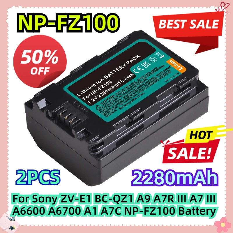 2PCS 2280mAh For Sony ZV-E1 BC-QZ1 A9 A7R III A7 III A6600 A6700 A1 A7C NP-FZ100 Battery
