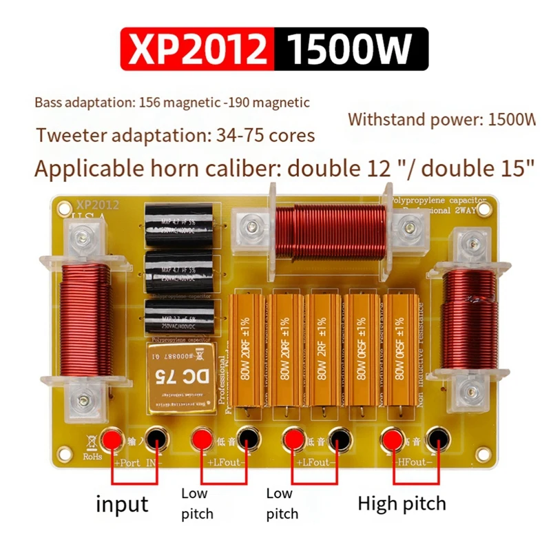 Pembagi frekuensi Audio 1500W Audio 2 arah Crossover 12 15 inci performa panggung pembagi frekuensi daya tinggi tahan lama