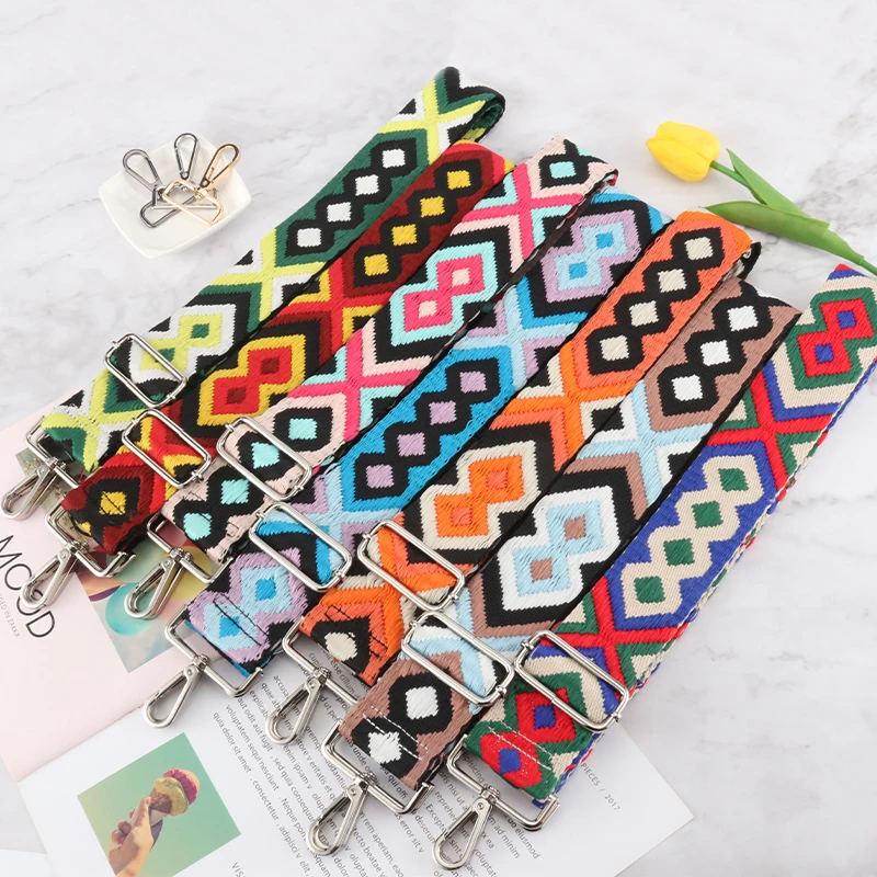 Handbag Belt Strap Replacement Widening Ethnic Style Bag Crossbody Adjustable Nylon Colourful Pattern Accessories Shoulder Strap