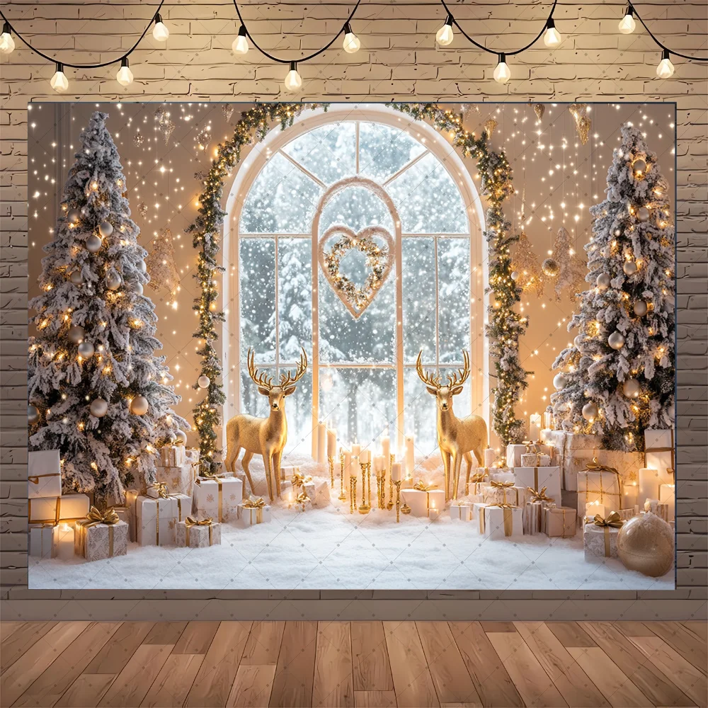Photography Background Winter Christmas Boho Beige Room Xmas Tree Gift Kids Family Portrait Decor Backdrop Photo Studio